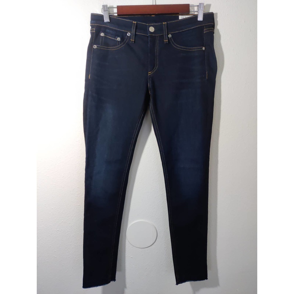 Rag & Bone Dearborn Dark Wash Blue Released Raw Hem Skinny Jeans Size 29